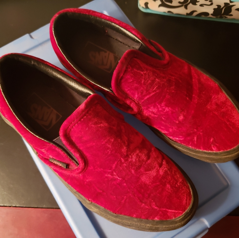 Vans Red Velvet Slip Ons